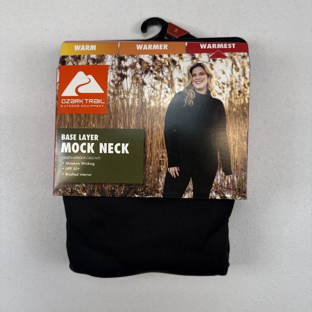 Ozark Trail Womens Warmest Thermal Fleece Base Layer Mock Neck Top Black M
